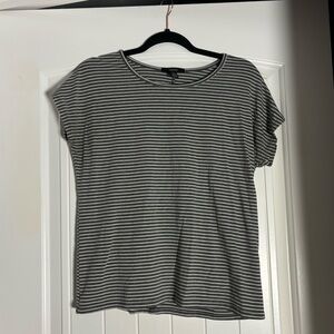 Forever 21 Grey and White Striped Short Sleeve Top Women's Small